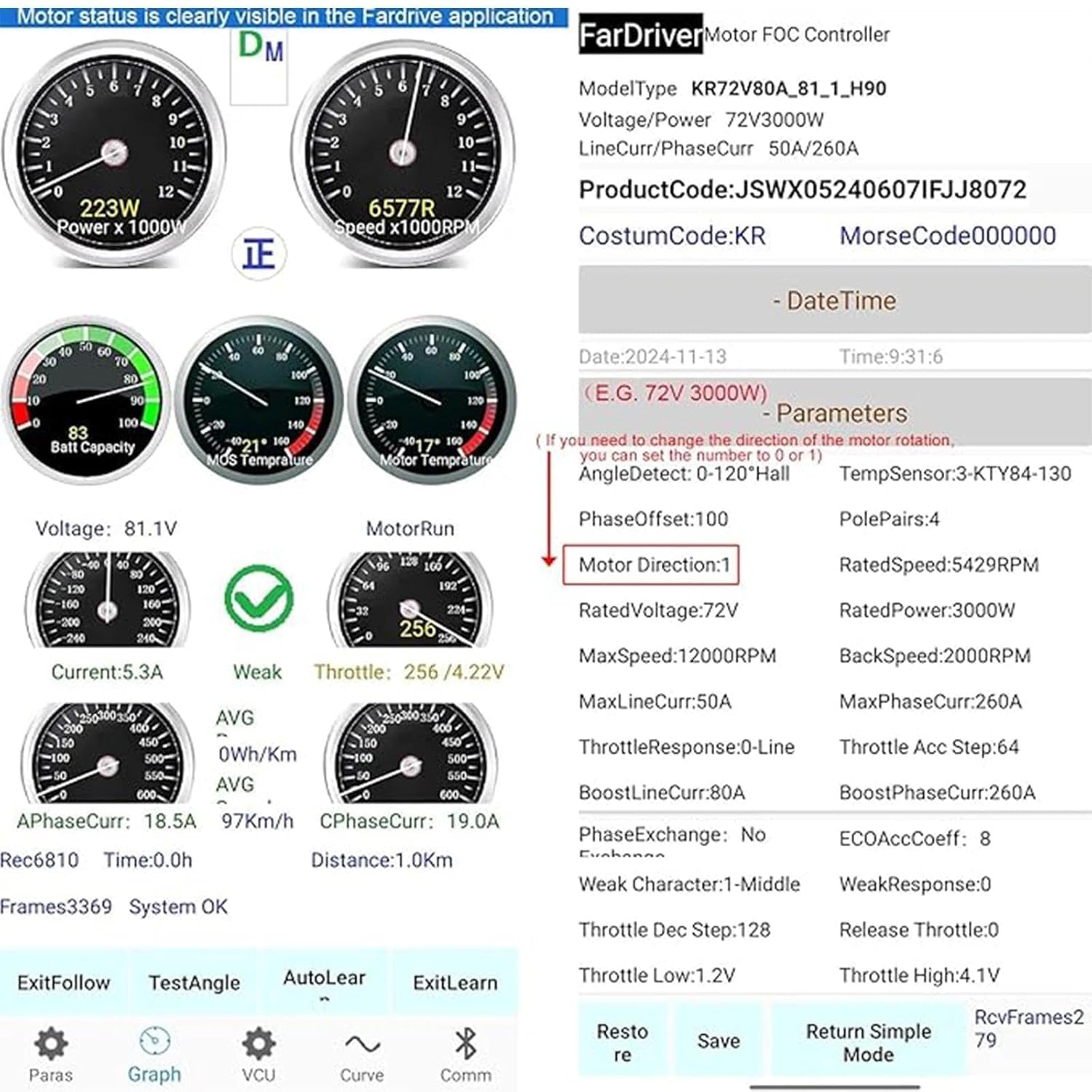 Electric DC Motor 72V 3000W Motor Kit with 48V-72V Brushless Controller and Half Twist Throttle for Go-Karts Programmable Brushless Controller with Temperature Sensing Function (72V 3000W)
