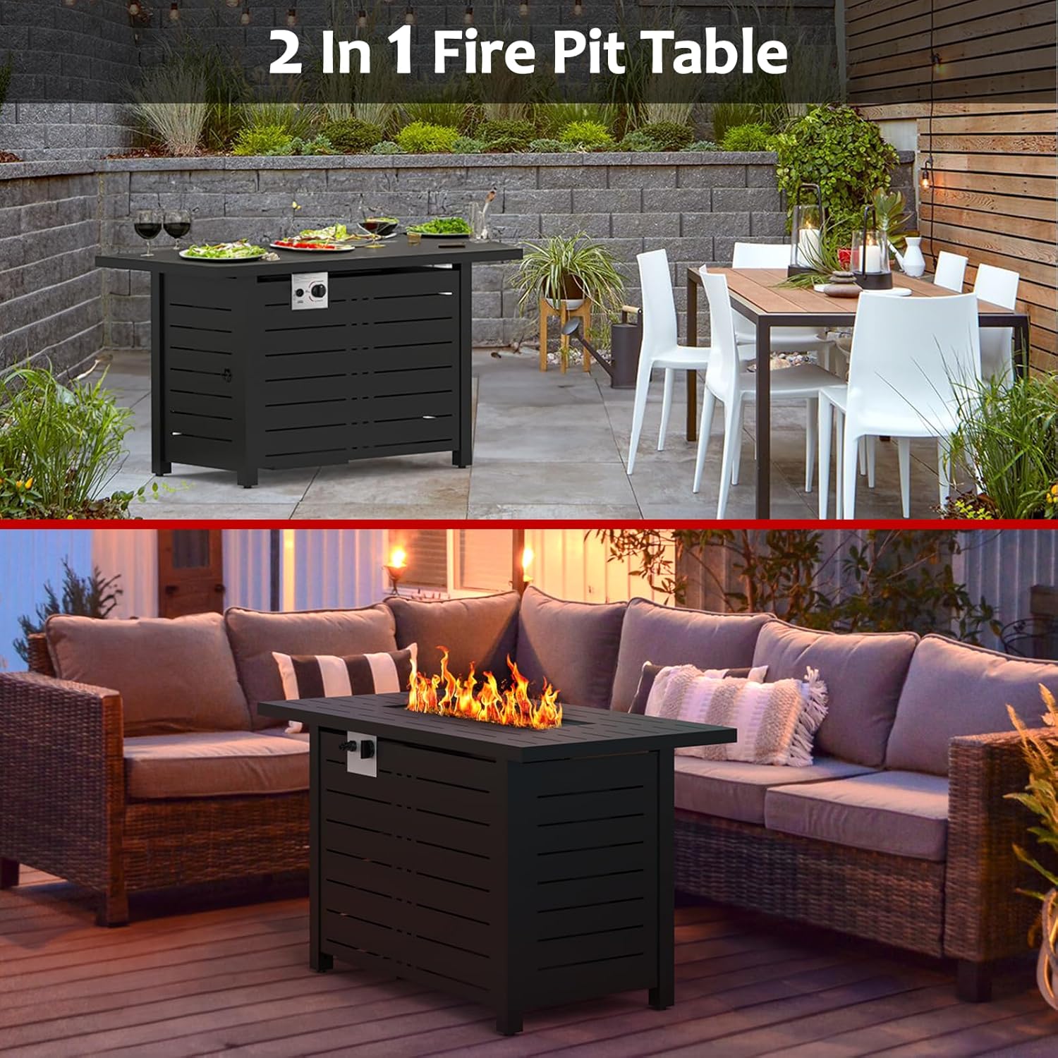 ZAFRO 43Inch 2-in-1 Fire Pit Table & Firepit - Adjustable Flame Height, 50,000 BTU Smokeless & Windproof Design, CSA Certified Durable Metal Frame, Eco-Friendly Propane Heater for Garden/Patio
