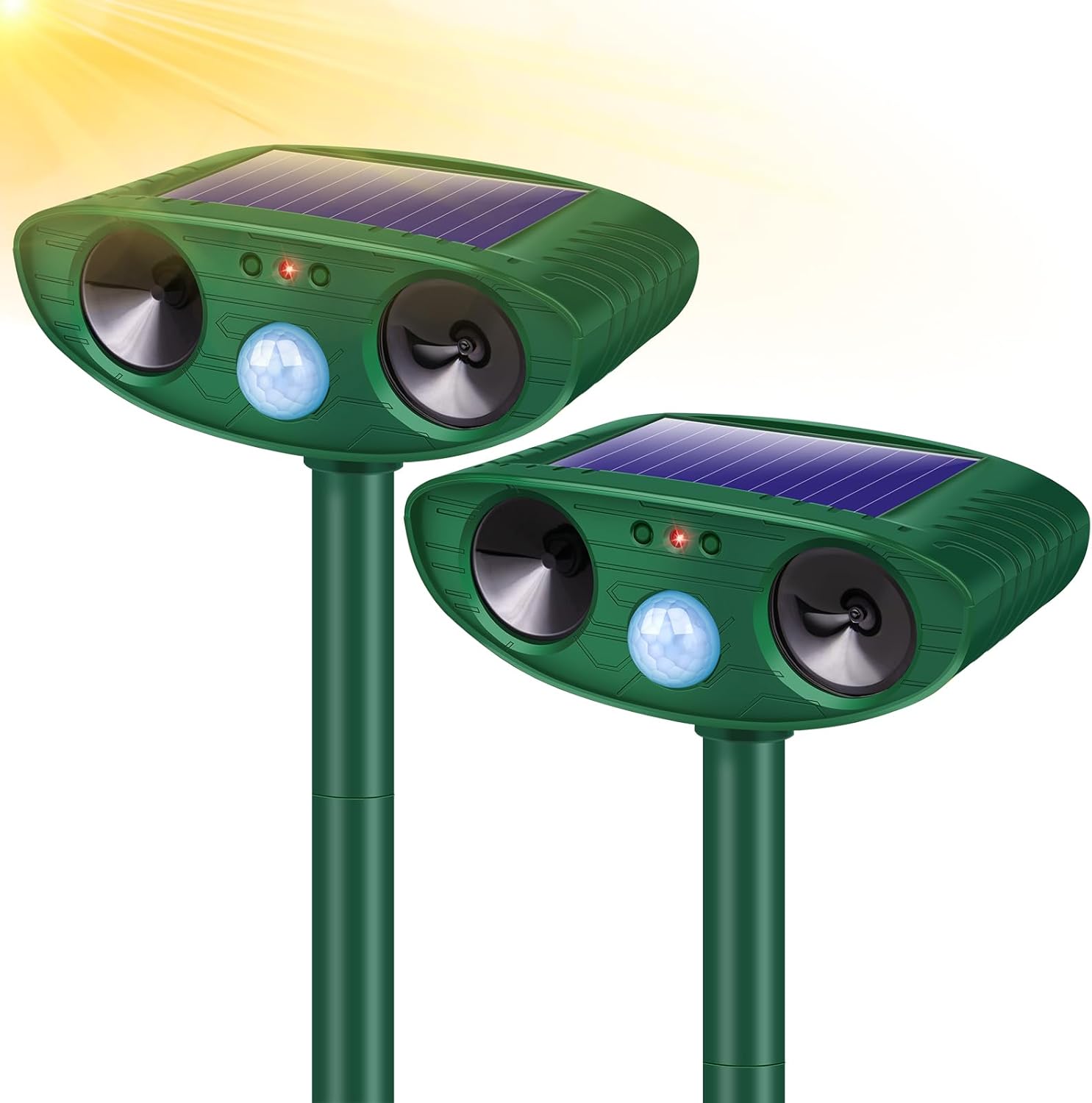 Ultrasonic Animal Repellent Outdoor, 2024 Newly Solar Powered Animal Repeller, Waterproof Cat Repellent Outdoor with Motion Sensor to Repel Squirrels, Raccoon, Rabbit, Fox & Skunk Out of Yard 2Pack