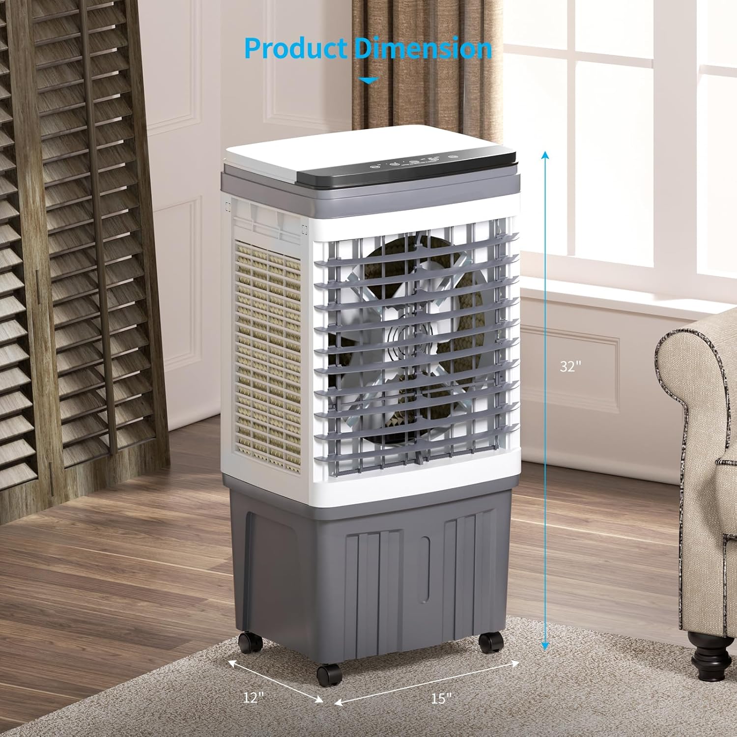 110V Evaporative Air Cooler with 6.6 Gal Water Tank, 3 IN 1 Portable Air Conditioners with Remote, Portable Air Cooler with Water Level Alarm, 3 Speeds, 7.5H Timer, Ideal for Indoor, Outdoor