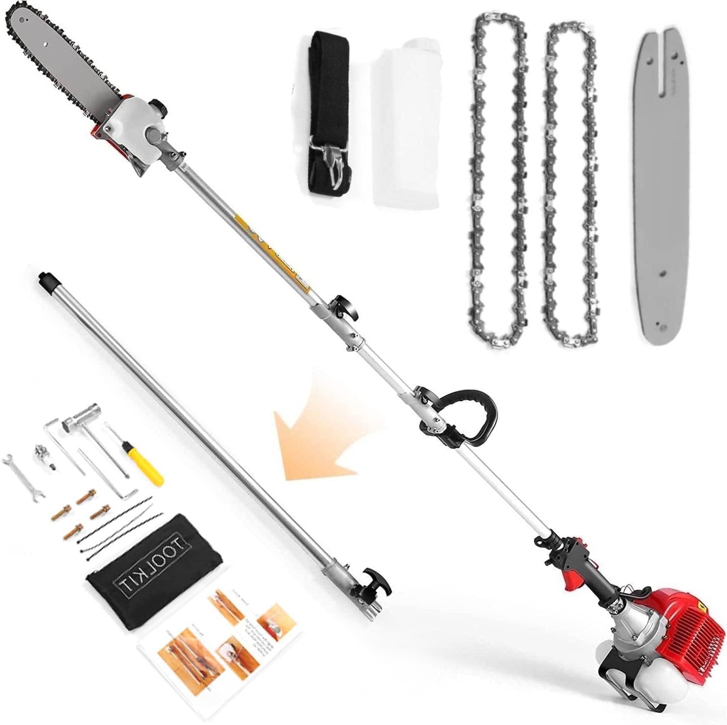 Homdox Pole Saw Gas Powered 58 CC, 2 Cycle with 11.5 Inch Guide Bar and Gas Pole Saws Extends to 16 FT - Gas Pole Saws for Tree Trimming, Upgrade