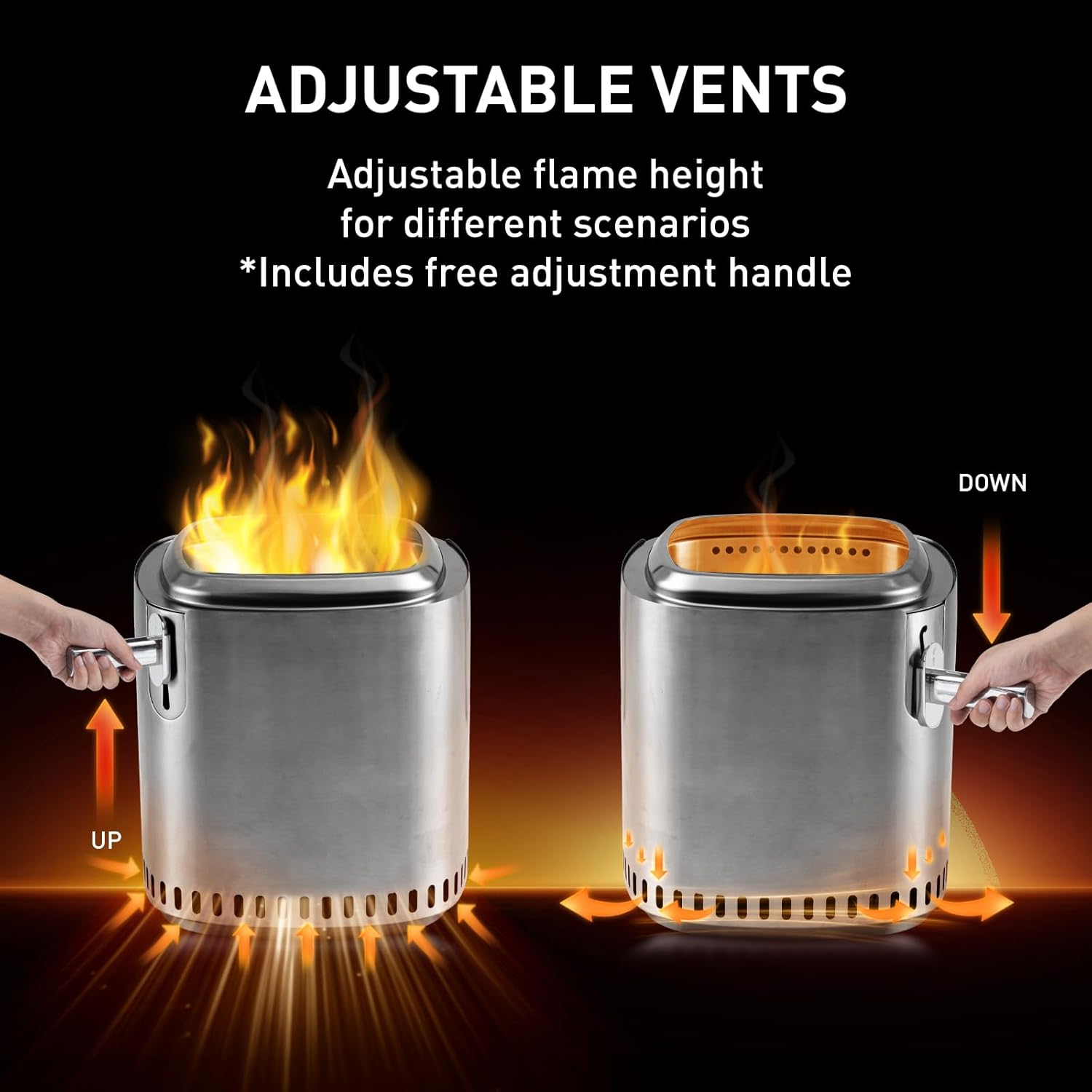 HOMPUS 17in Stainless Steel Portable Fire Pit for Outside, Smokeless Firepit, Wood Burning Lightweight Fire Pits & Outdoor Fireplaces with Removable Ash Pan & Bag