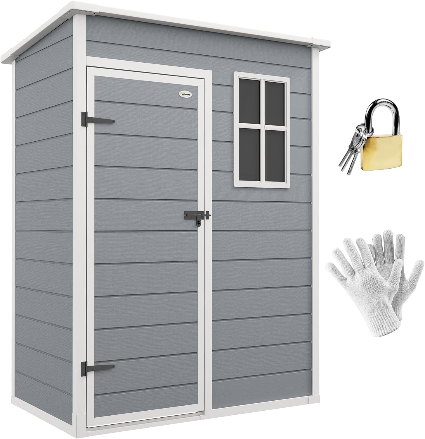 Outsunny 5' x 3' Outdoor Storage Shed, Plastic Shed with Vent, Window and Double Lockable Doors, Utility Resin Shed for Patio, Backyard, Lawn, Garage, Gray