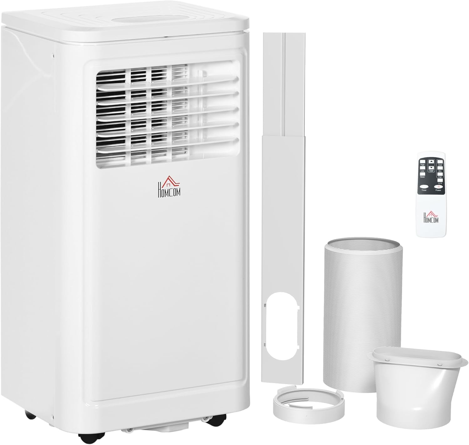 HOMCOM 8000 BTU Portable Air Conditioner, for Rooms Up to 344 Sq. Ft., 3-in-1 Portable AC Unit with Dehumidifier, Cooling Fan, Sleep, 24H Timer On/off, Remote, Window Installation Kits, Cream White