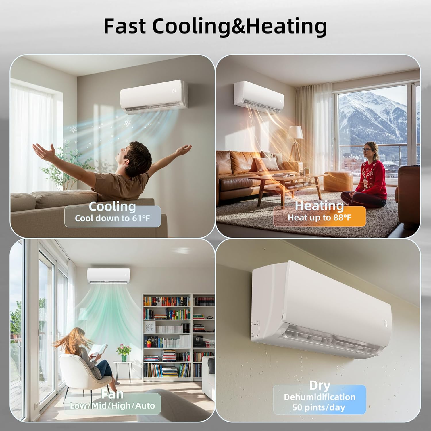 MEPTY 9000BTU Mini Split AC/Heating System, 19 SEER2 Energy Efficient Mini Split Air Conditioner, Ductless Inverter AC Unit with Pre-Charged Condenser, Cools Up to 450sq.ft, Compatible 110V/120V