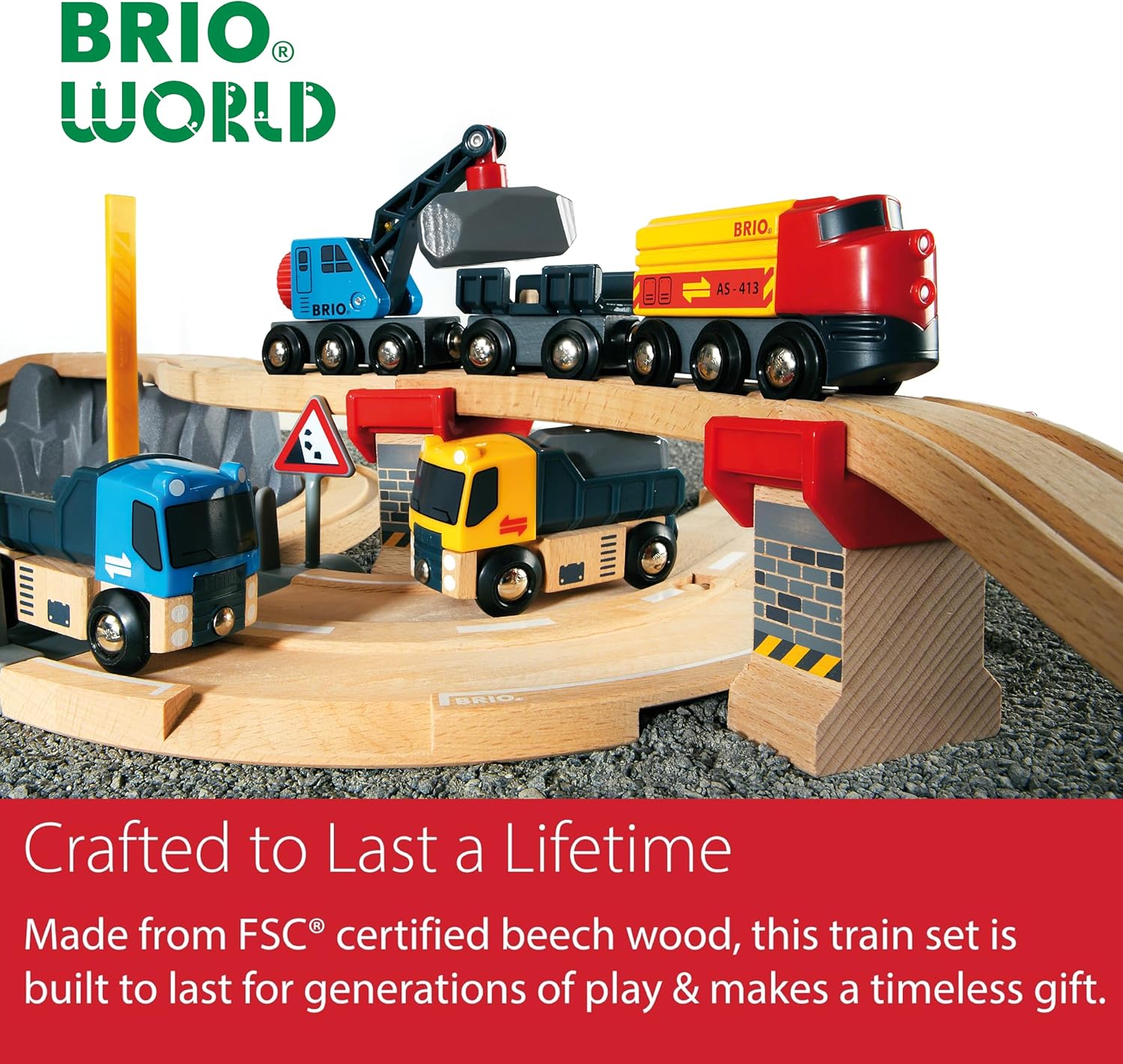 BRIO World Rail & Road Loading Set - 32-Piece FSC-Certified Wood Train Set & Accessories - Special Crane Car, Flatbed, Tracks, & More - Works with All Wooden Railway Sets - Fun Play for Ages 3+