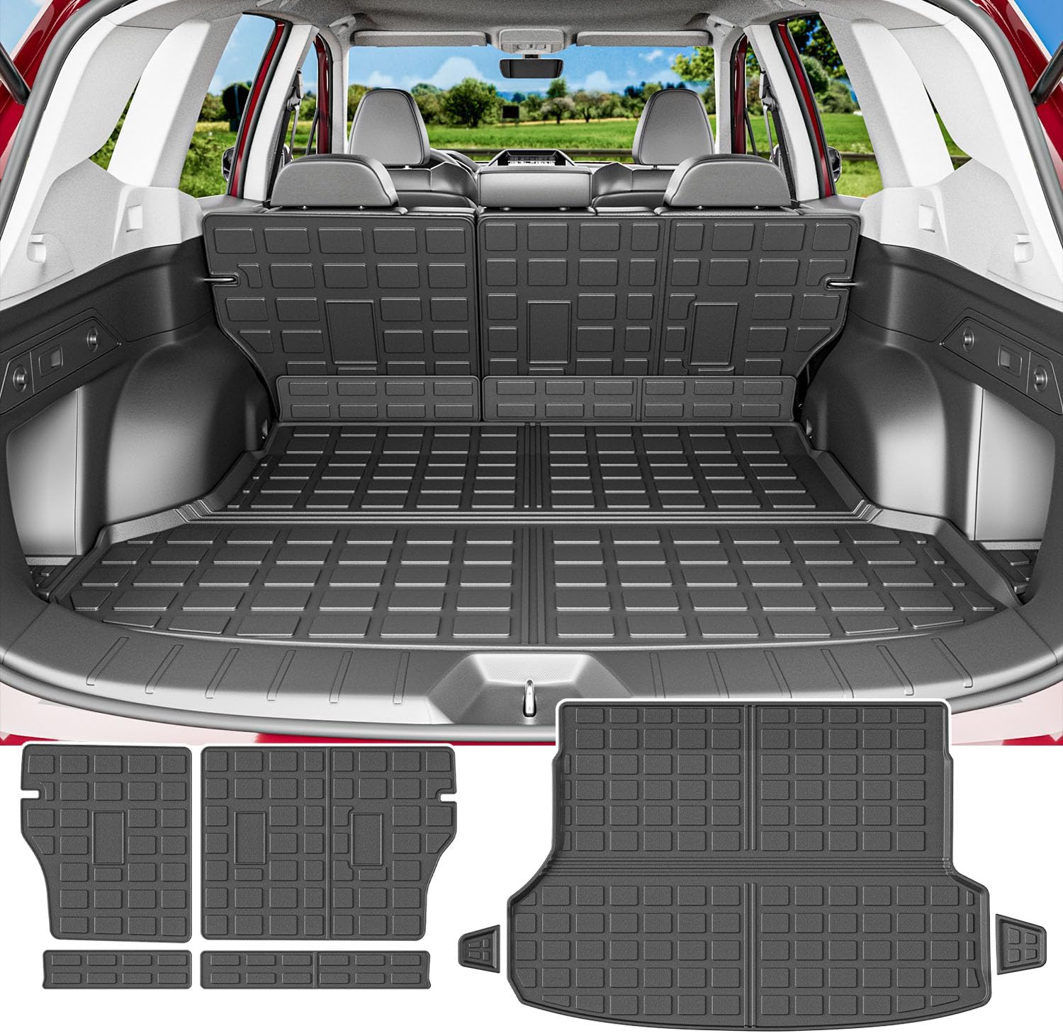 powoq Cargo Liner Compatible with 2019-2024 Subaru Forester Trunk Mat Backrest Mat TPE Trunk Liner Replacement for 2019-2021 2022 2023 2024 Subaru Forester Accessories (Backrest Mat+Trunk Mat)