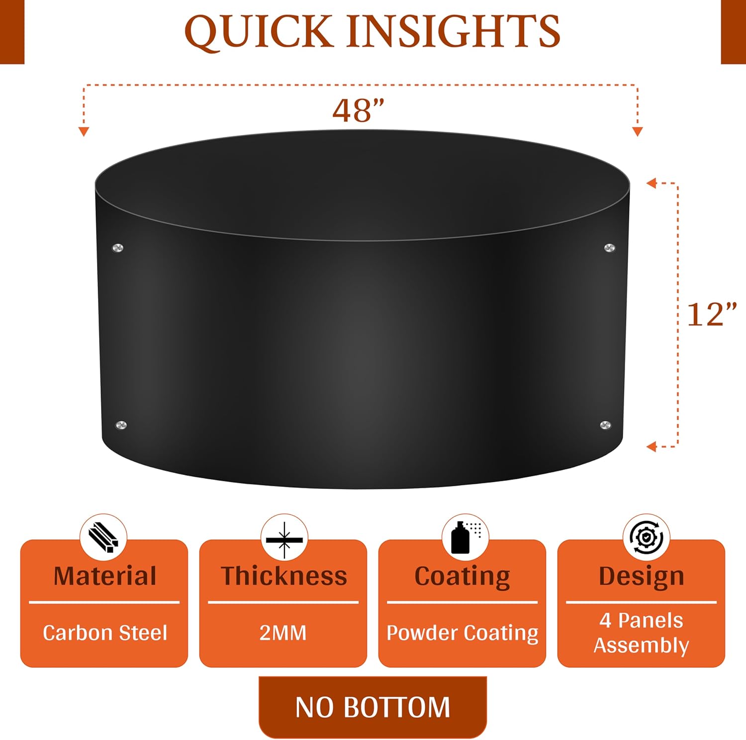 Fire Rings for Outdoors Heavy Duty – fire Pit Ring 48 inch – No Bottom Round DIY fire Pit Liner - Above or In-Ground fire Ring for Outdoor Garden Patio Camping Bonfire