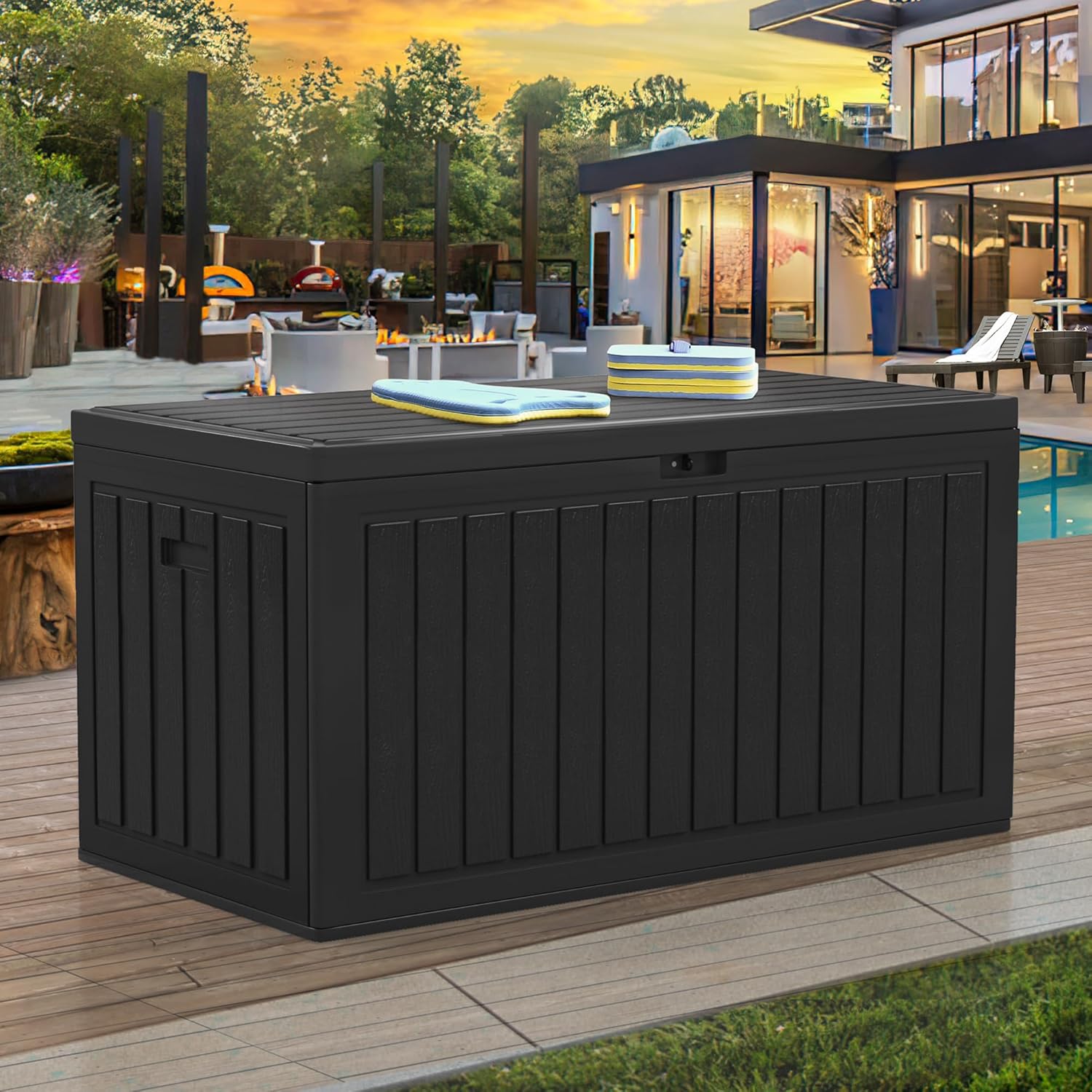 YITAHOME 90 Gallon Large Deck Box with Side Handles, Outdoor Double-Wall Storage for Patio Furniture Cushions, Garden Pool Accessories, Waterproof & Lockable