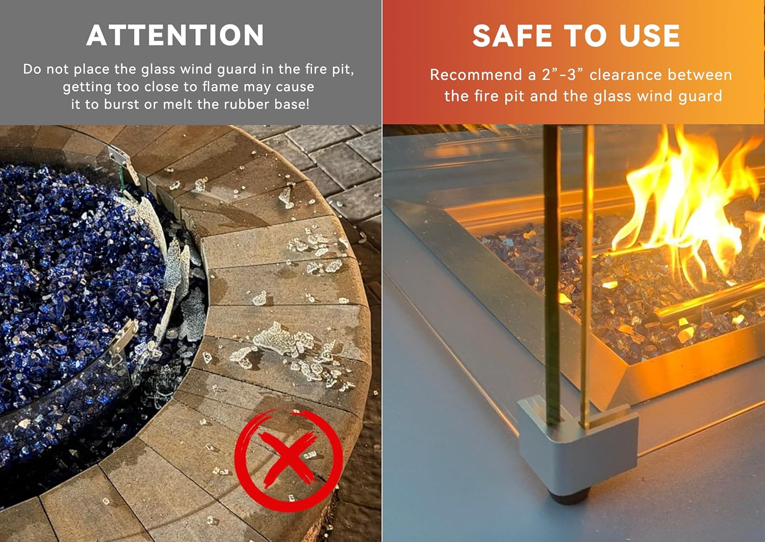 Skyflame Fire Pit Table Glass Wind Guard - 54