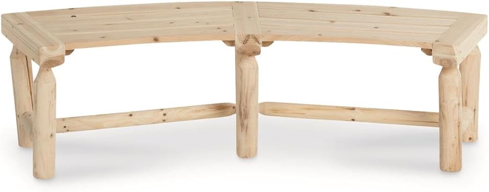 Curved Fire Pit Bench, Wood Log Bench Seat, Outdoor, Backyard, Rustic