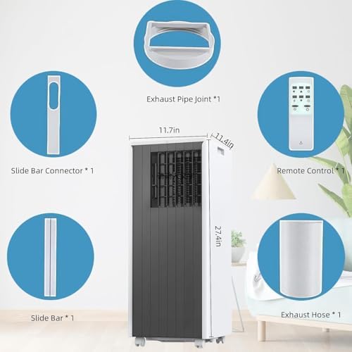 8000 BTU Portable Air Conditioner for 250-350 Sq Ft 3-In-1 AC Unit with Cooling/Dehumidifier/Fan Modes, Remote, 24H Timer & Installation Kit for Home/Office/Dorm