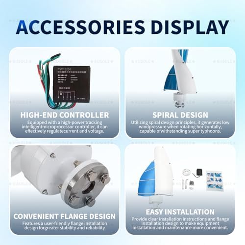 5000W 12V Vertical Wind Turbine Generator Kit with Controller, Auto Adjustment, Rated Wind Speed 1m/s, Ideal for Home, Boat, Gazebo - Renewable Energy Solution