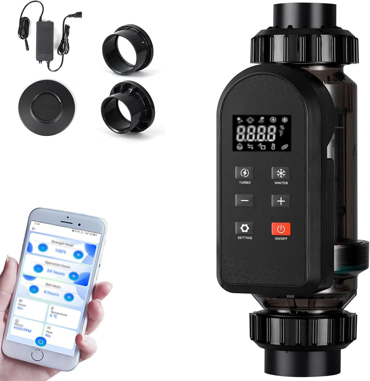 Saltwater Pool Chlorinator System for Inground Pools, 15/20/25/30/40/50g/h Electrolytic Salt Chlorine Generator, with Titanium Cell Self-Cleaning & APP Control, for Pools Up to 60000 Gallons,50g/h