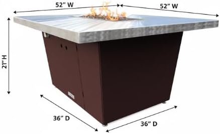 COOKE Palisades Rectangular Fire Pit Table - 52x36 - Chat Height - Propane - Brushed Aluminum Top with 3cm Edge - Black Powdercoat Base