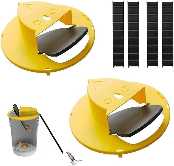 Mouse Trap Bucket Lid 2 Packs, Bucket Lid Mouse Rat Traps, Humane Mouse Rat Traps for Indoor Use, Automatic Reset Flip and Slide Mouse Trap, 5 Gallon Bucket Compatible, yellow
