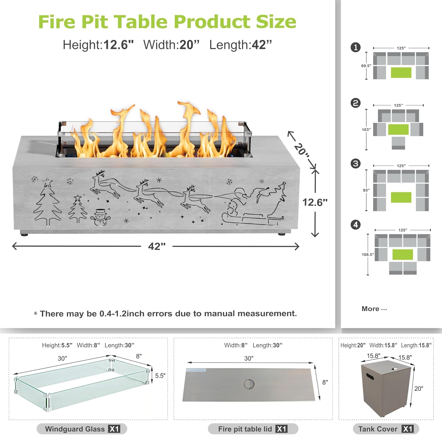 Outdoor Fire Pit Table with LED Light Propane Fire pits Outdoor Fireplaces 42″ Rectangular Firepit Table, 50,003 BTU Fire Table (Light Gray - RGB Light)