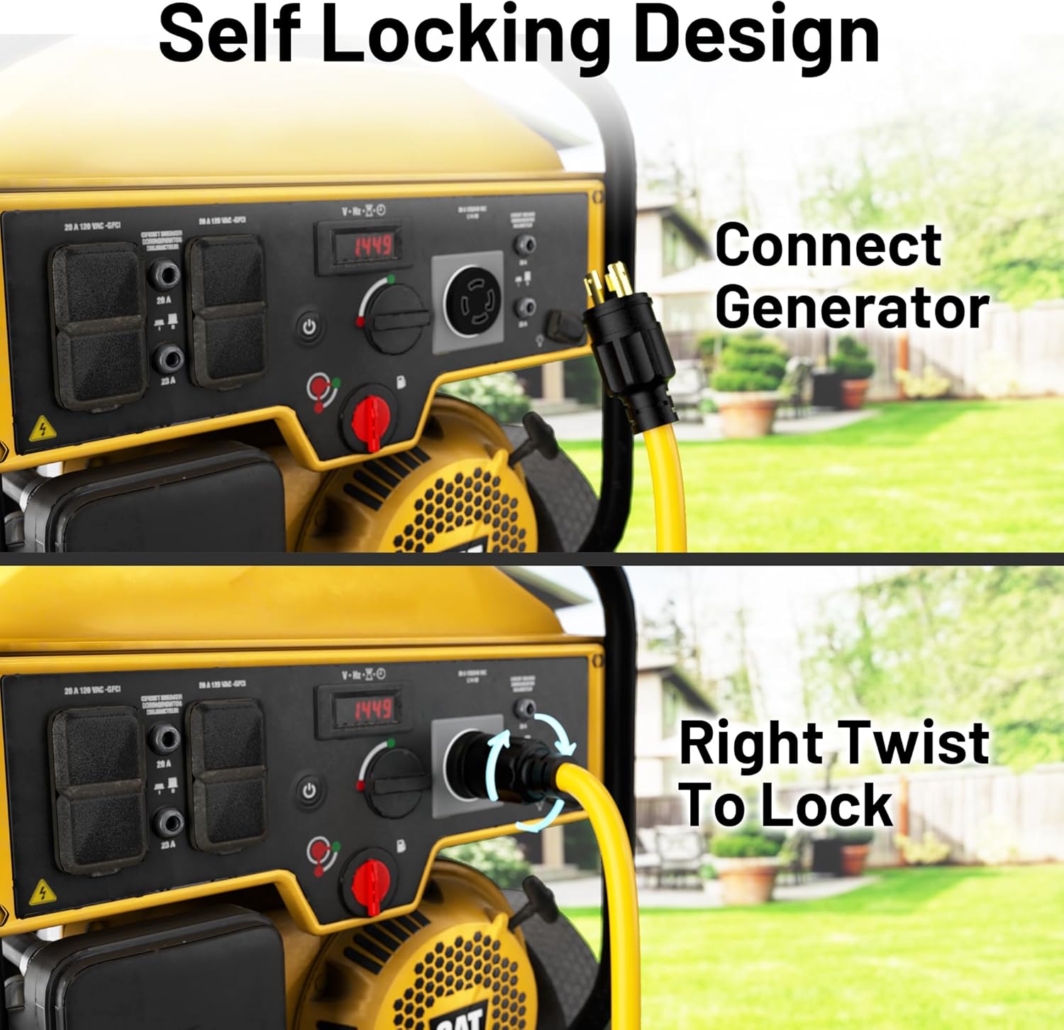 50FT 30 Amp Generator Cord, Outdoor Heavy Duty 4 Prong Extension Cord with Twist Lock, NEMA L14-30P/L14-30R, 30A 125/250V, 10 Gauge, STW, for Home Emergencies, RVs, ETL Listed, Yellow