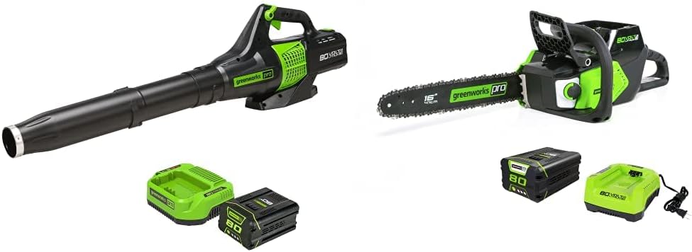 Greenworks Pro 80V (150 MPH / 500 CFM) Cordless Axial Blower, 2.0Ah Battery and Charger Included & Pro 80V 16