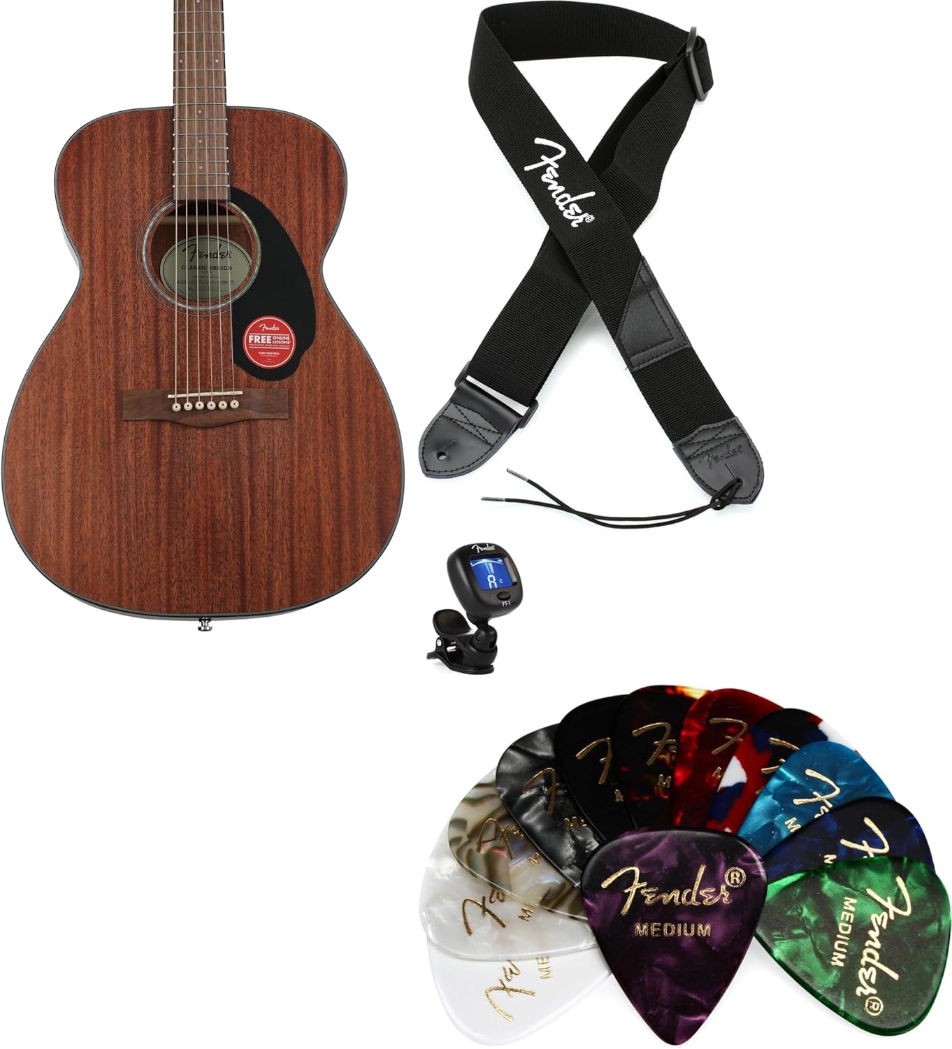 Fender CC-60S All-Mahogany Concert Acoustic Guitar Essentials Bundle - Natural