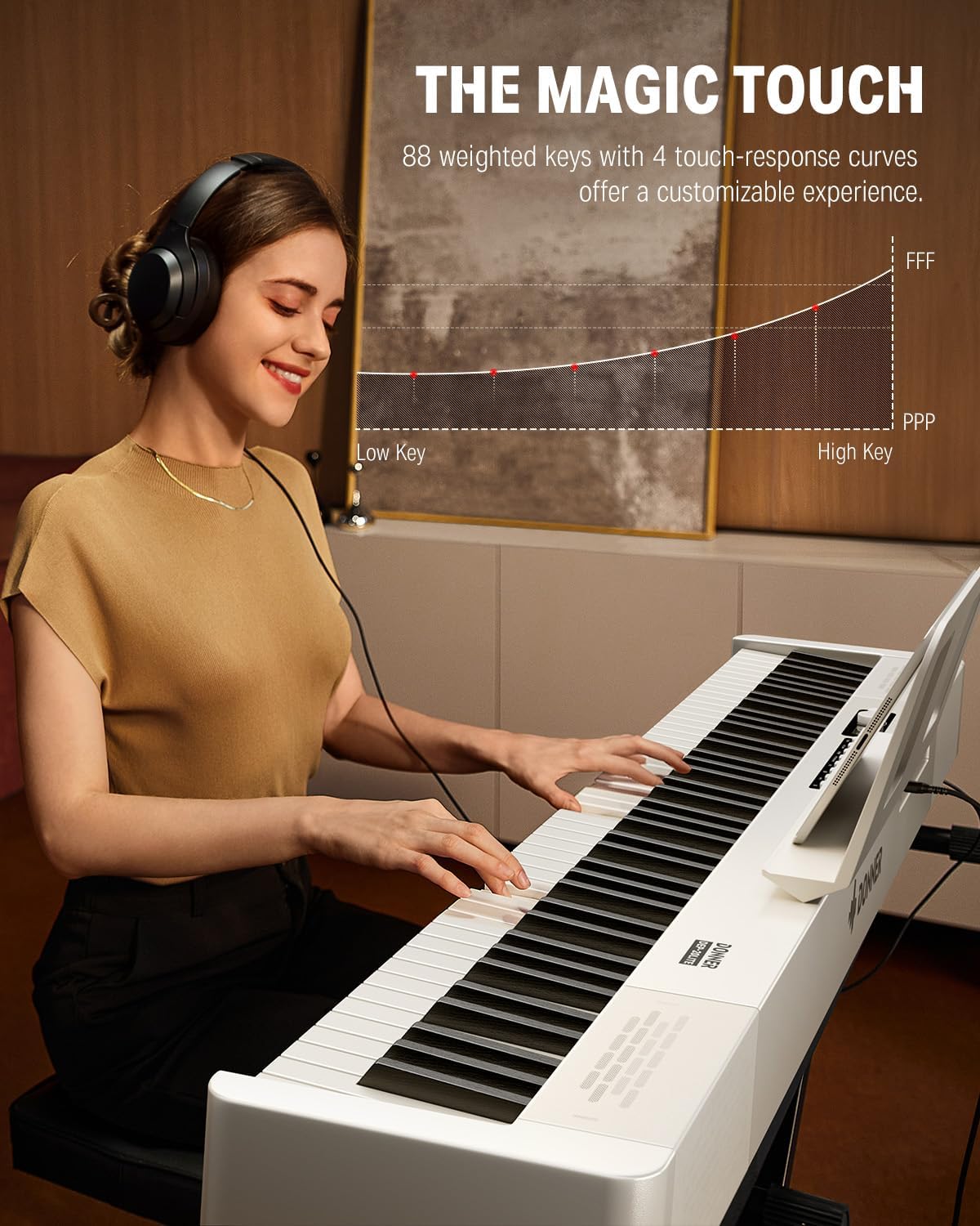 Donner DEP-20 Lite Beginner Digital Piano 88 Key Weighted Full Size Keyboard, Portable Electric Piano Set with Stand, Sustain Pedal, Keyboard Stickers for Beginners Adults, White
