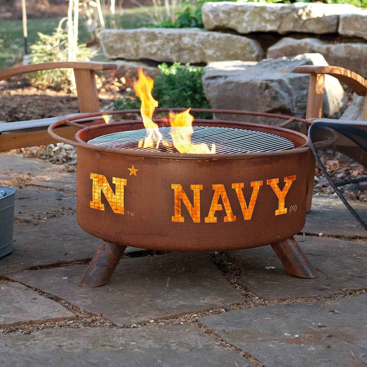 Patina Products F474 Navy Steel Outdoor Fire Pit - 24 x 24 x 11 inch - Natural Rust Patina Finish