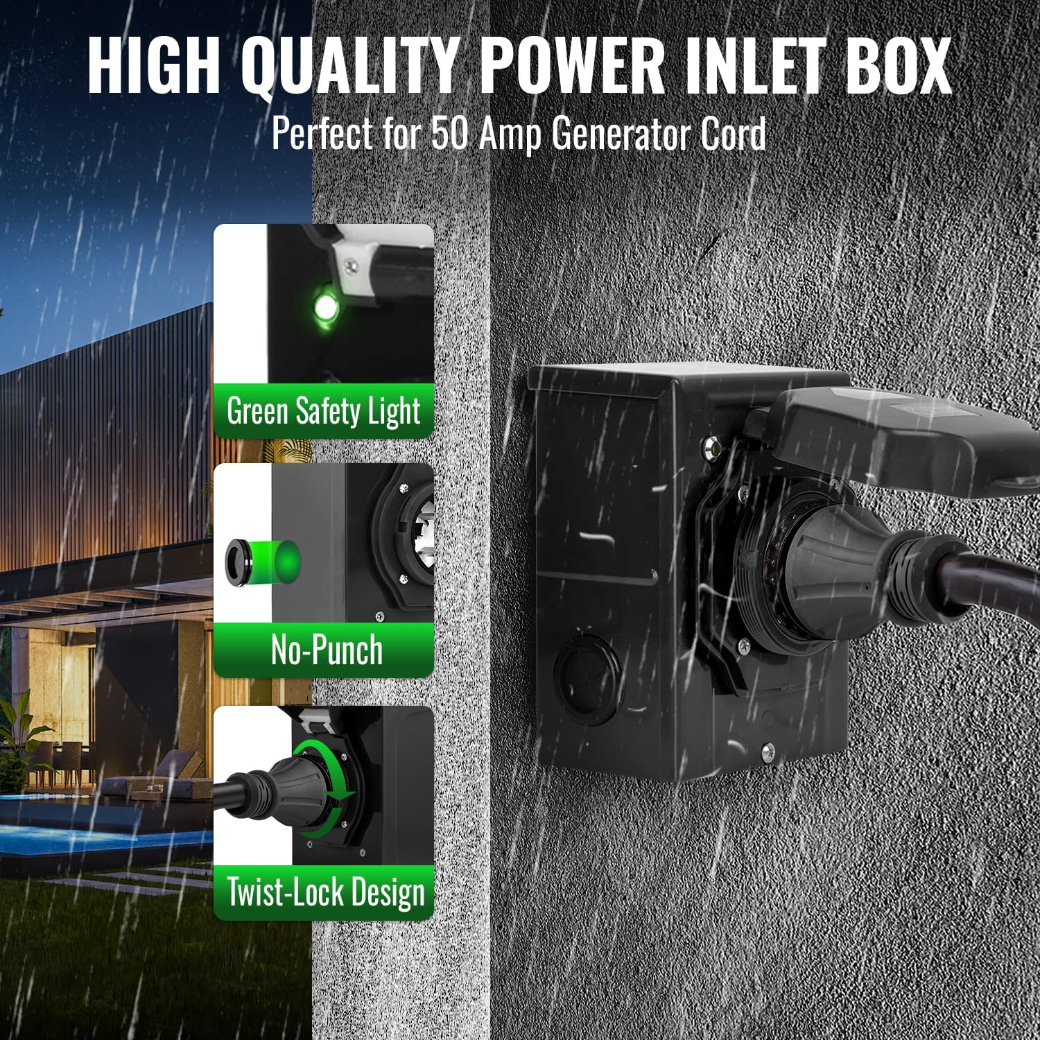 50 Amp 15FT RV Extension Cord Set with Power Inlet Box, Heavy Duty NEMA 14-50P to SS2-50R Generator Cord, 125/250V 12500W Twist Lock Cable for RV, Trailer, Camper, Home Backup