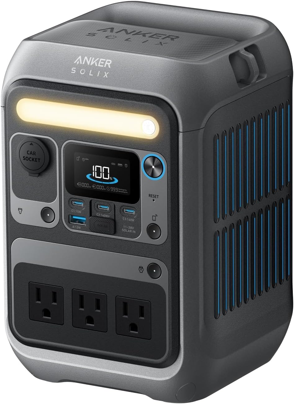 Anker Portable Power Station SOLIX C300, 288Wh LiFePO4 Battery, 300W (600W Surge) Solar Generator, 140W Two-Way Fast Charging, for Outdoor Camping, Traveling, and Emergencies (Solar Panel Optional)