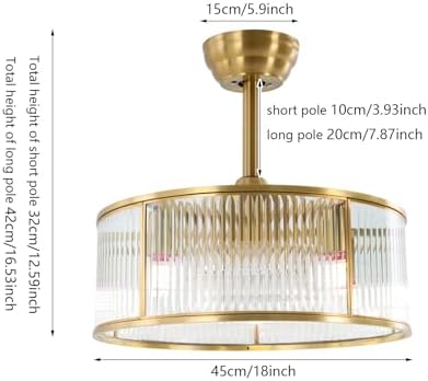 18 Inch Gold Fandelier Crystal Ceiling Fan with Light, Enclosed Modern Ceiling Fan Industrial Caged Chandelier Fan with 6-Speed Reversible for Bedroom Living Room Dining Room Kitchen Indoor
