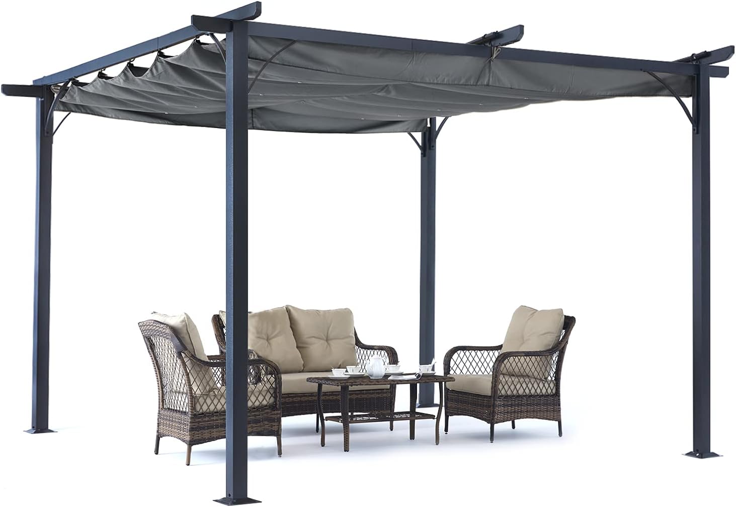 ABCCANOPY Patio Pergola 11x11 - Outdoor Sun Shade Canopy with Retractable Roof for Garden Porch Backyard (Gray)