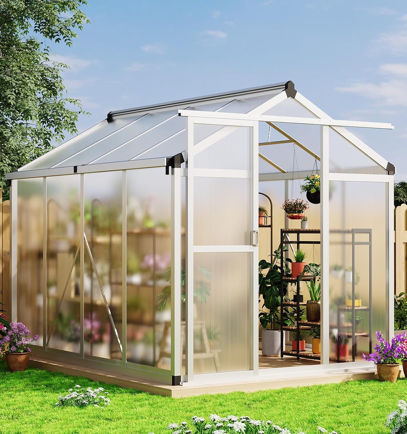 6×8FT Greenhouse for Outdoors, Heavy-Duty Metal Garden Greenhouses with Winter Garden Planting, Windproof Aluminum Frame, Suitable for Vegetables, Herbs & Outdoor Plants, Silver