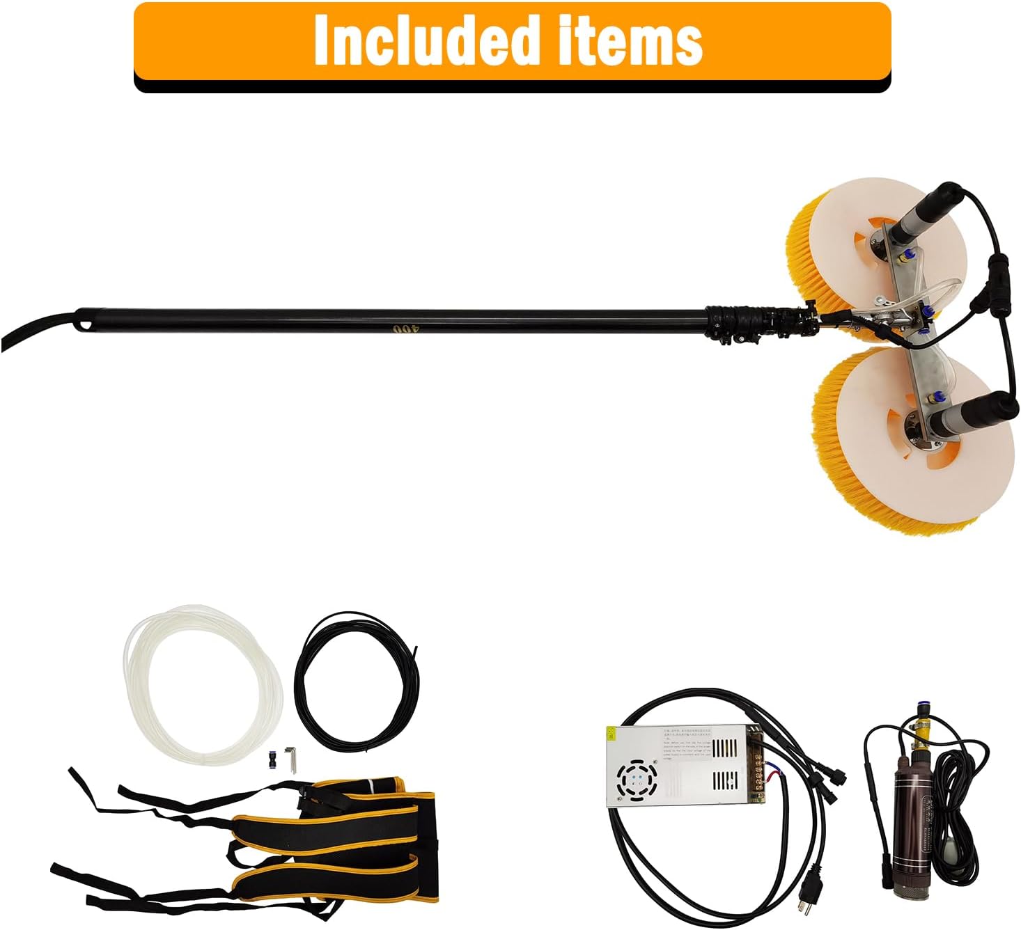 13FT Photovoltaic Cleaner Machine Double Head Solar Panel Cleaning Brush Telescopic Water Fed Pole Brush Solar Panel Cleaning Kit Stainless Steel Head 110V