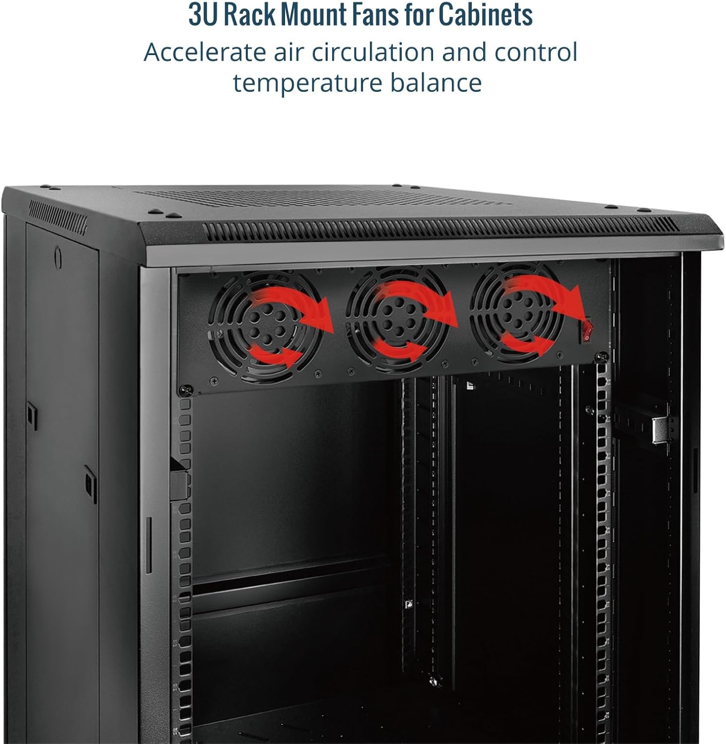 Tecmojo 3U Rack Mount Fan Panel, 3 Fans Cabinet Cooling Fans, 19in 6ft Cord Server Cooling System for Audio Rack and AV Cabinet in Office, Theater(Vertical Assemble)