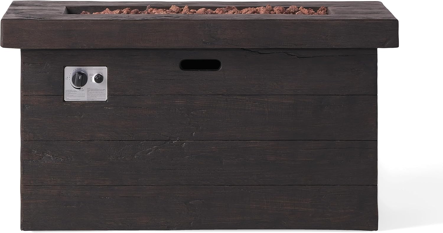 Christopher Knight Home Custer Outdoor Rectangular Fire Pit - 40,000 BTU, Brown