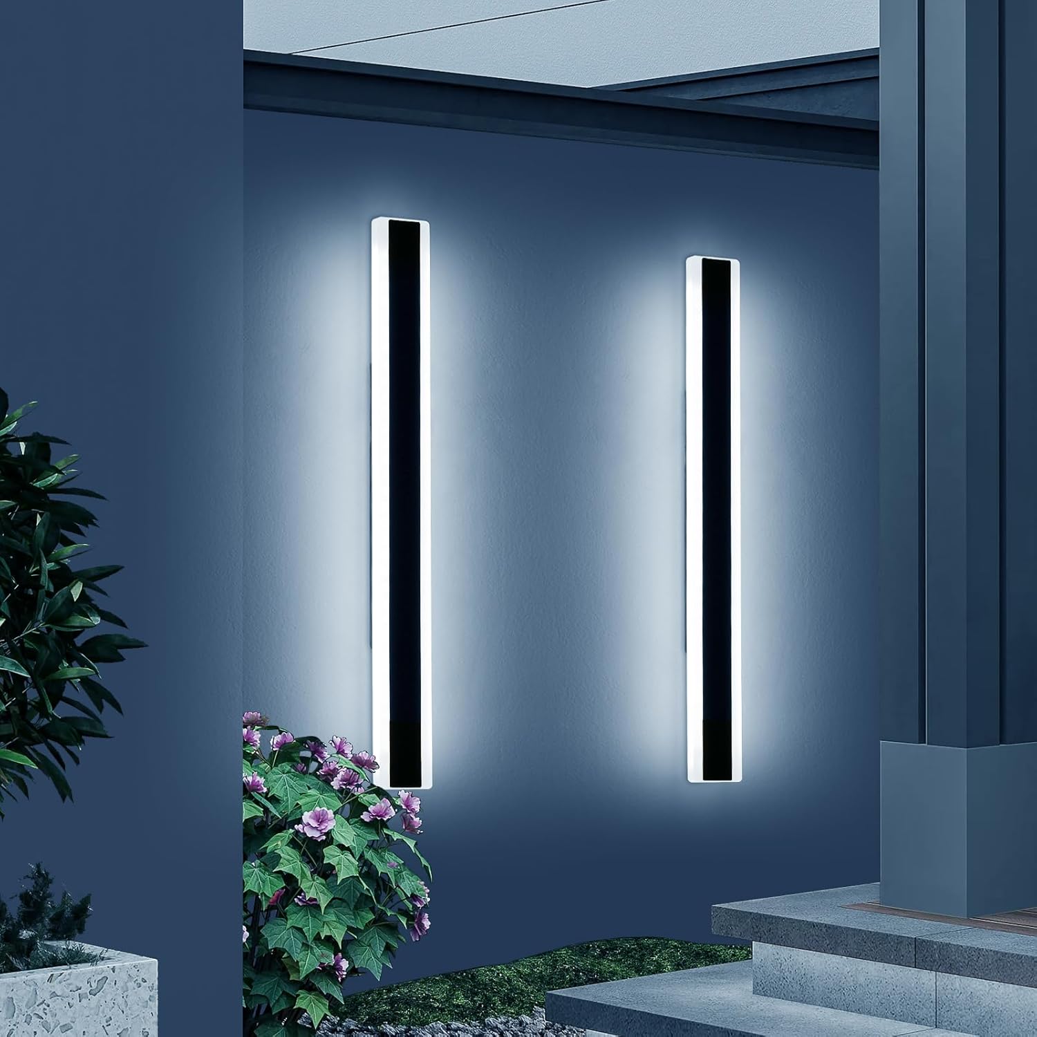2 Pack 39.3inch Modern Linear Outdoor Wall Light, Outside LED Long Wall Sconce, 6000K Cold White, 36W, IP65 Waterproof, Black Exterior Lighting Fixture for House, Garage, Porch, Garden