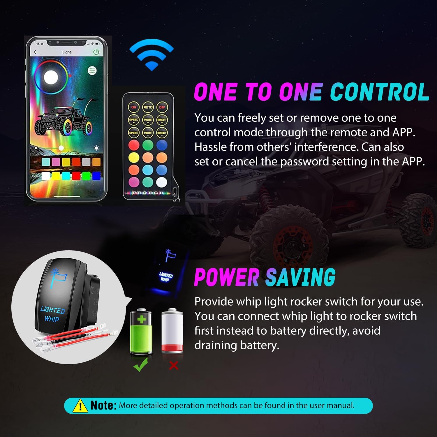 Nilight LED Whip Light 2 PCS 3FT COB RGB Lighted Antenna Whips with Spring Base Remote & App Control DIY Patterns Turn Brake Reverse Lights for Can-am Offroad ATV UTV RZR Polaris Dune Buggy Truck