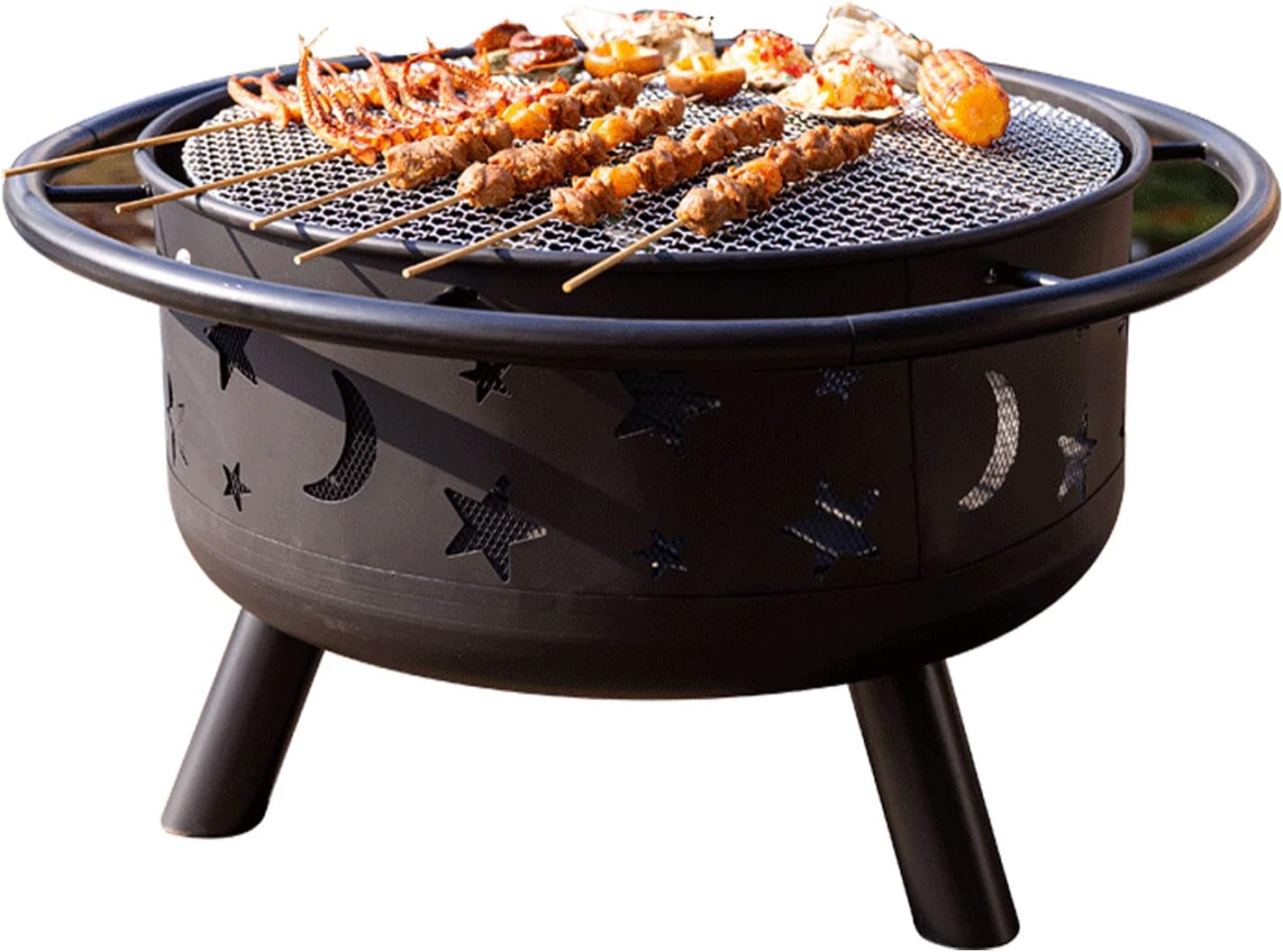 Fire Pit for Heating/BBQ, Multifunctional Outdoor Wood Burning Pits with BBQ Grill Shelf & Protective Cover, Portable BBQ Grill Garden Terrace Fire Bowl for Camping BBQ