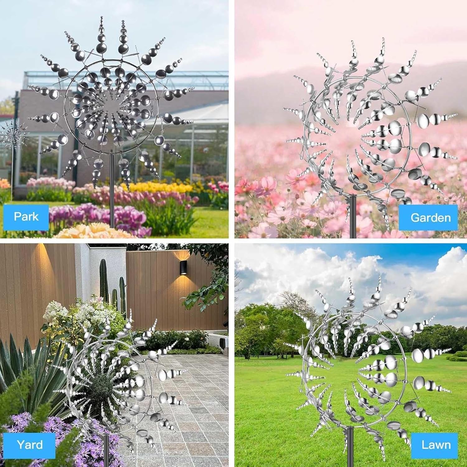 Solar Magical Windmill, Outdoor Spinners 3D Wind Powered, 13.4 x 71in Wind Art,Gold