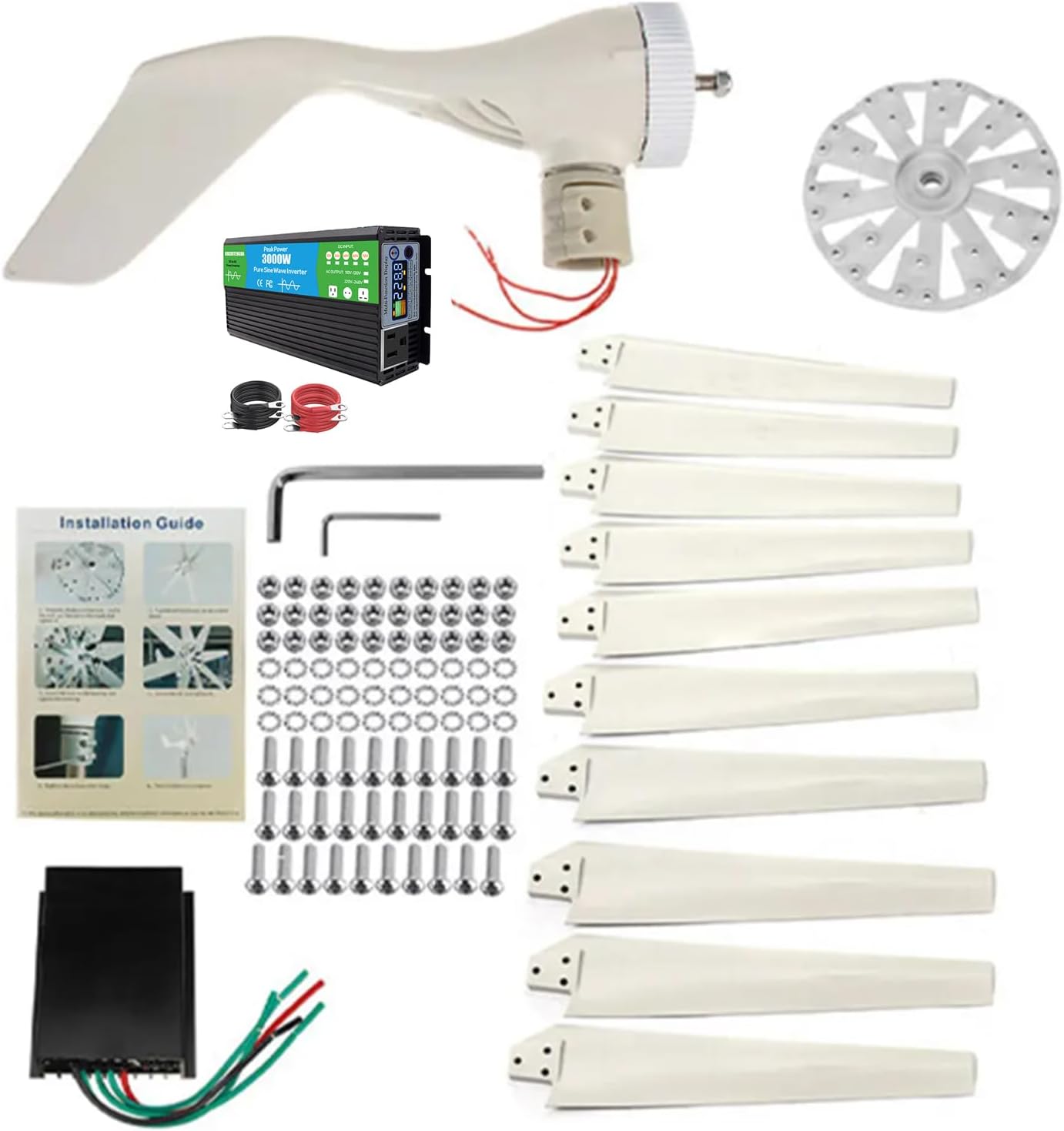 48v, 12000W Portable Vertical Wind Power Turbine Generator Kit,2M/S Wind Speed Starting Wind Power Generator with Charge Controller