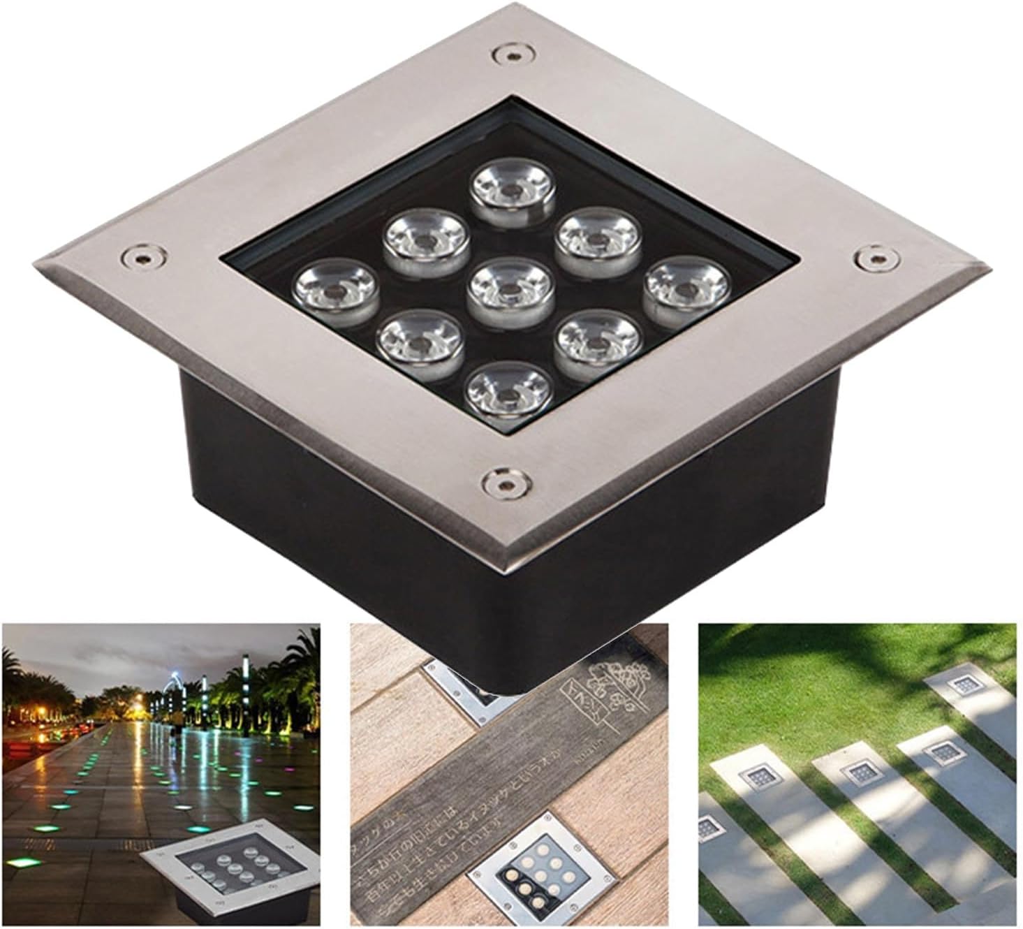 Ground LED Landscape Lights - Outdoor Buried Lights IP66 Waterproof AC85-265V Square Underground Light for Driveway, Deck, Step, Garden, Architectural Light