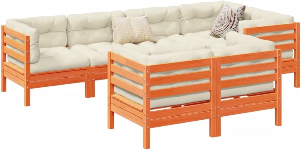 7 Piece Patio Sofa Set with Cushions Wax Brown Solid Wood Pine,Comfortable Outdoor Sofa Set Durable Pinewood Patio Furniture for Backyard and Terrace Patio Furniture Sets, Outdoor Furniture Sets
