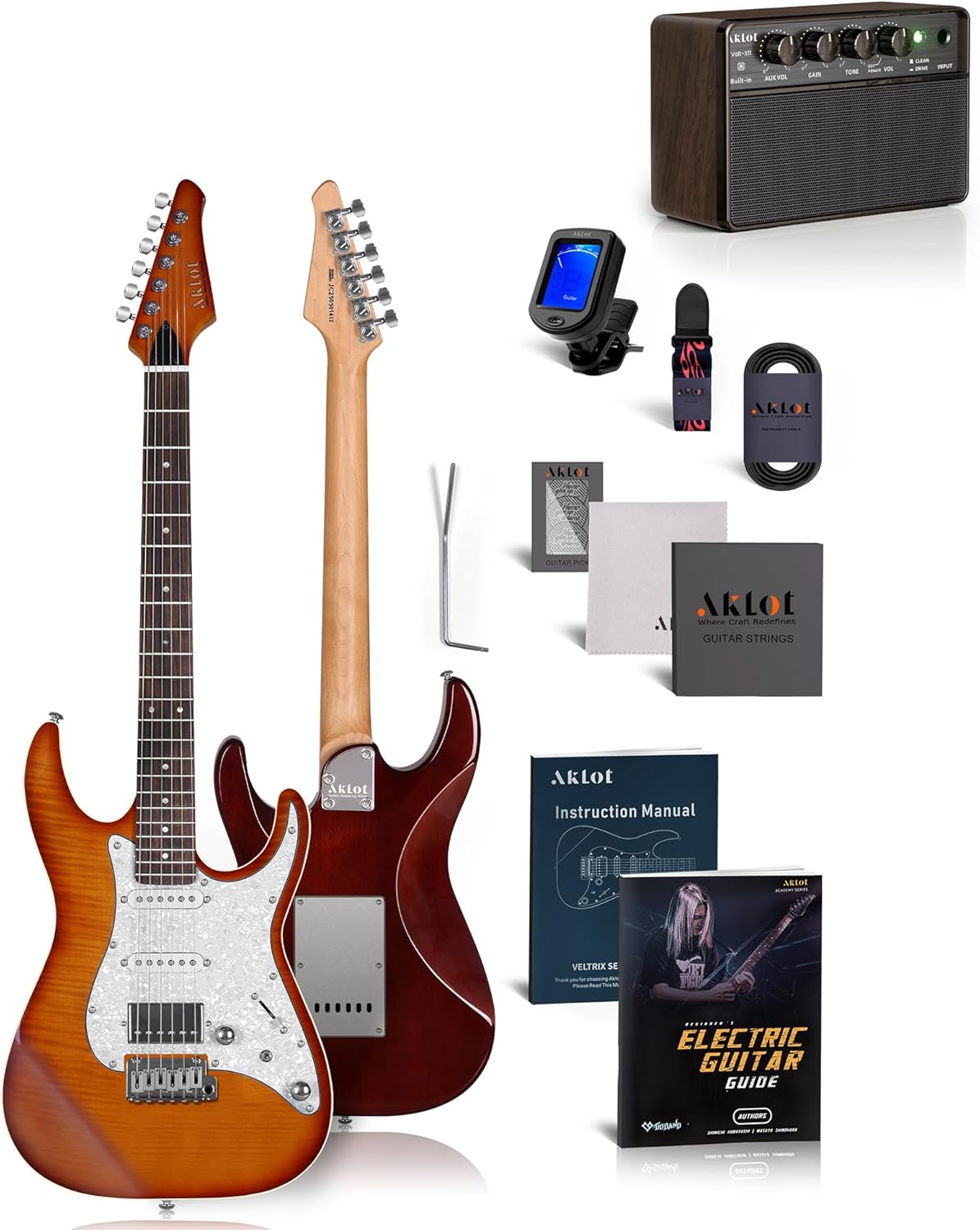 AKLOT Veltrix Electric Guitar Kit with Mini Electric Guitar Amp
