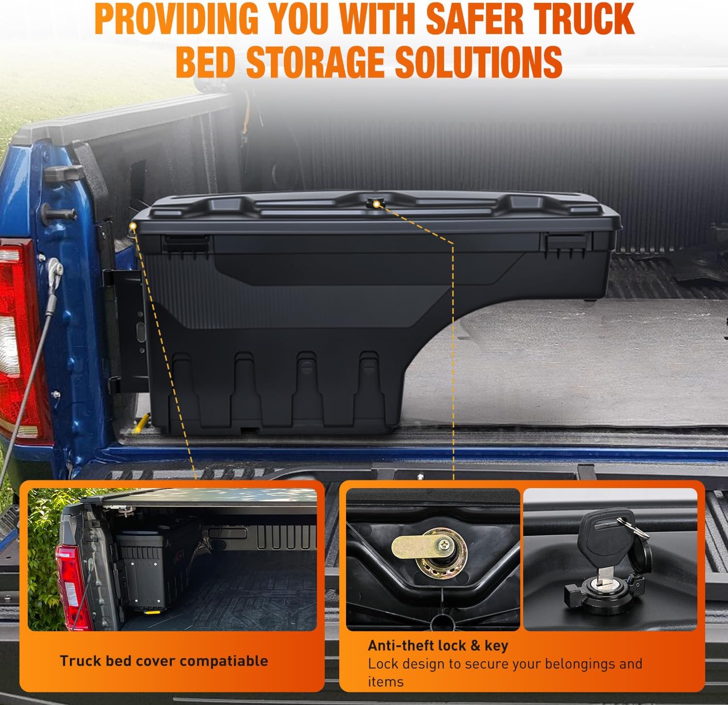 Nilight Truck Bed Tool Box Left Driver Side Truck Toolbox Fit for Chevrolet Silverado GMC Sierra 1500 2500 3500 2007-2018 Swing Case Truck Bed Storage Box w Lockable Lid Waterproof Wheel Well Toolbox