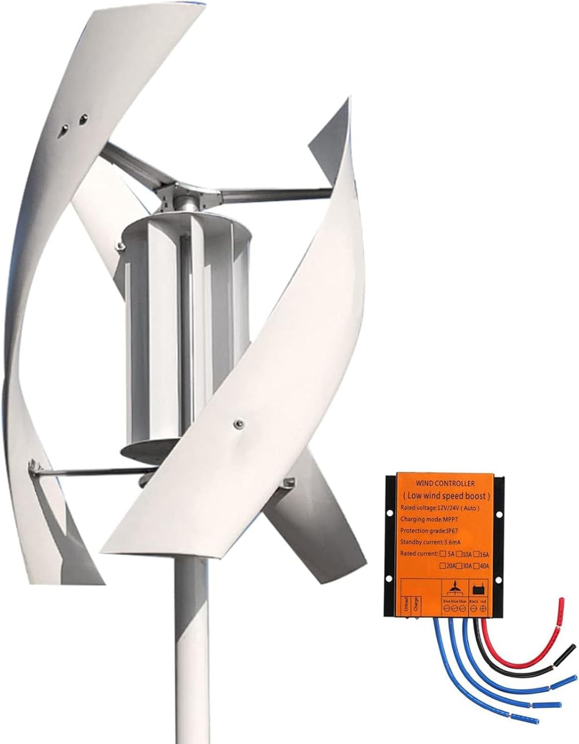 4000W Wind Turbines Generator,12V 24V 48V 220V with 3-Blade Vertical Axis Wind Turbines Generator Kit,for Home Hybrids Streetlight Use 12V