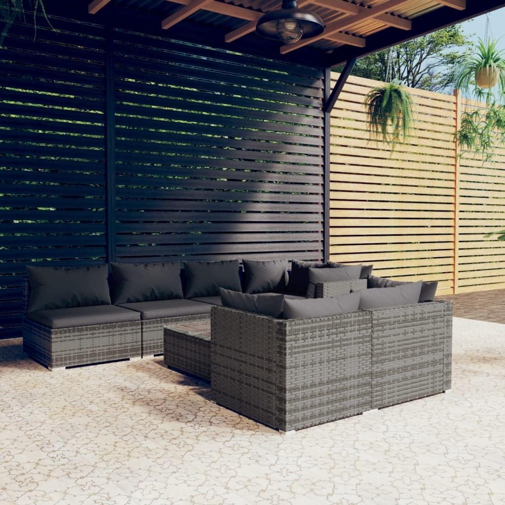 8 Piece Patio Lounge Set with Cushions Gray Poly Rattan,Premium Rattan Patio Lounge Set for Unwind and Relaxation Patio Furniture Sets, Outdoor Furniture Sets