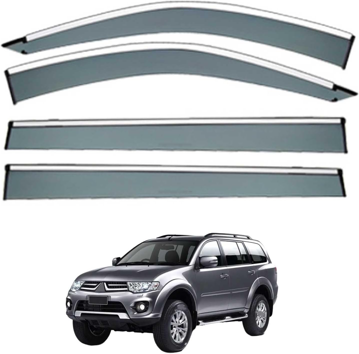 Window Deflectors for Mitsubishi Pajero Sport MK2-KG-KH-PB 2009-2015, Sun Rain Guard Window Visors Vent Shades with Bright Stripes Car Accessories
