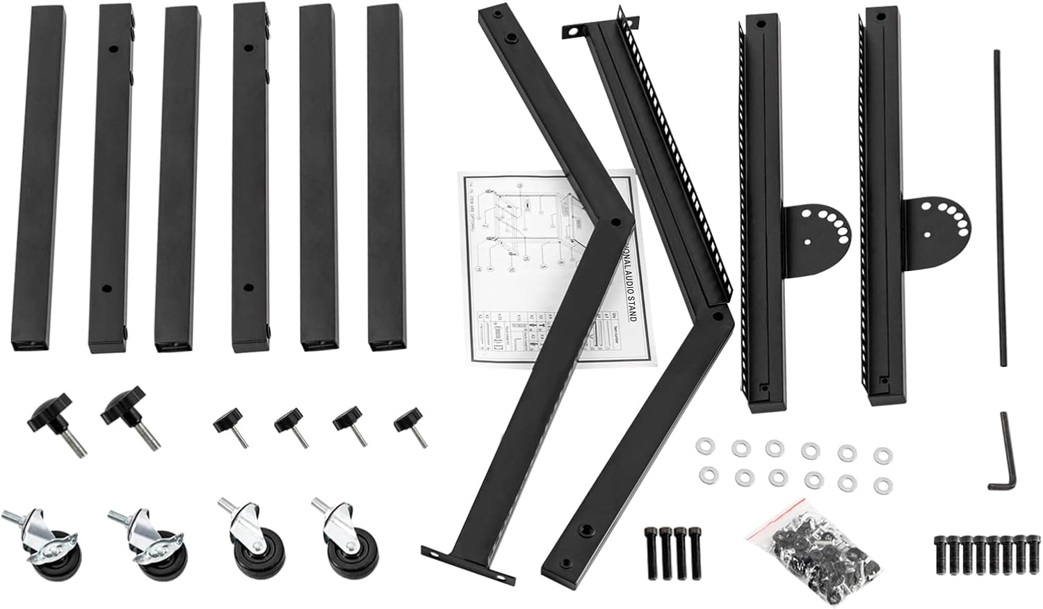 9U Black Rolling Rack-Mount Mixer Case Stand, Studio/DJ Equipment Cart with 4 Locking Wheels, Heavy-Duty Steel Frame, Perfect for Stage Amps, Mixers, Studio Gear, Home or Office Use