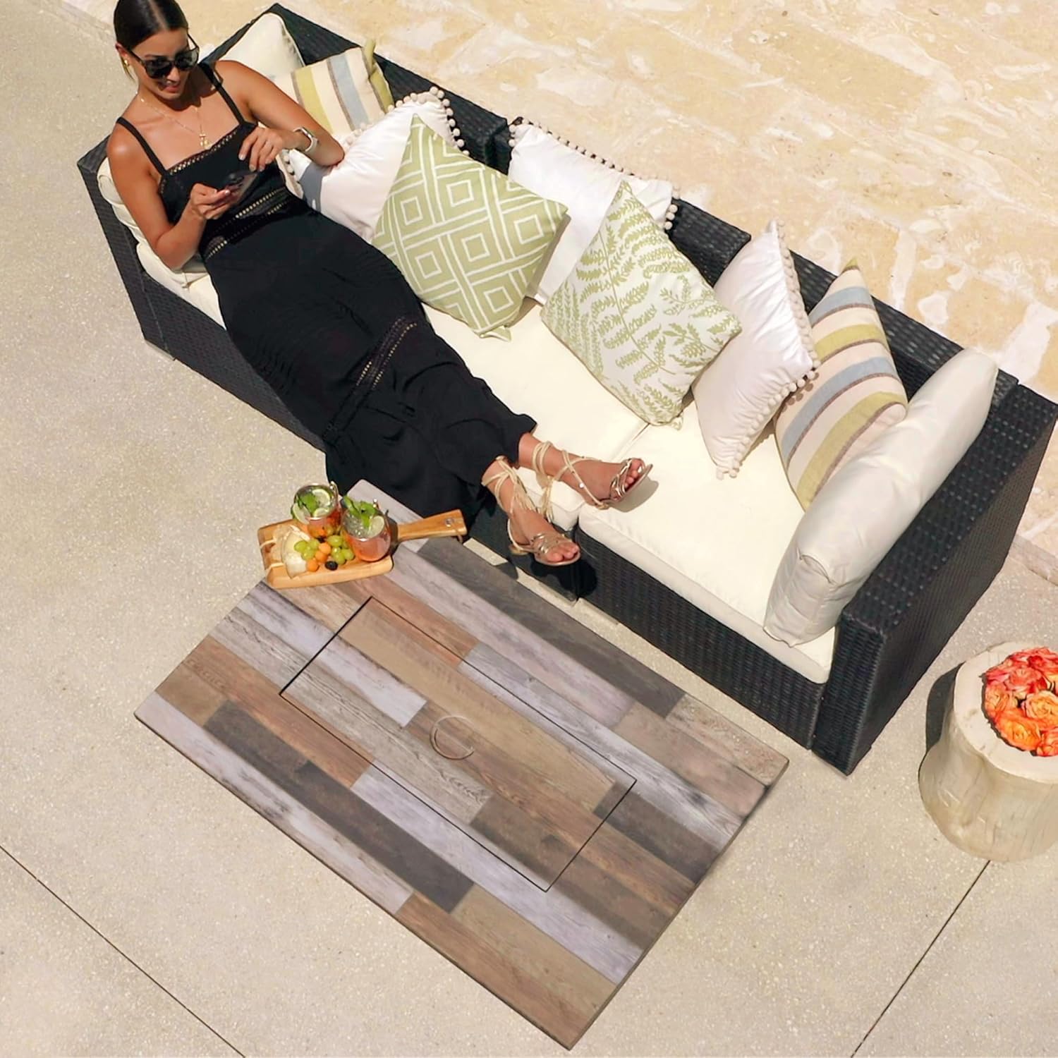 Endless Summer Rectangular Wood-Look Propane Gas Fire Pit