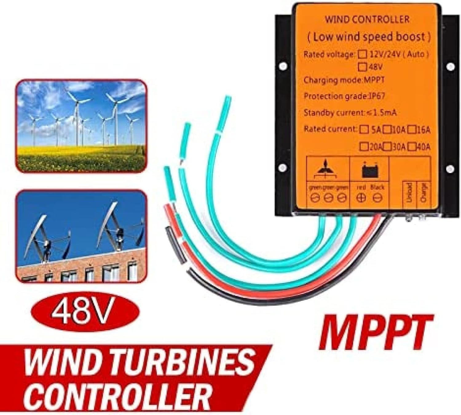 Efficient Waterproof MPPT Charge Controller 8000W DC 48V IP67, Wind Turbine Generator Battery Charge Regulator, 48v