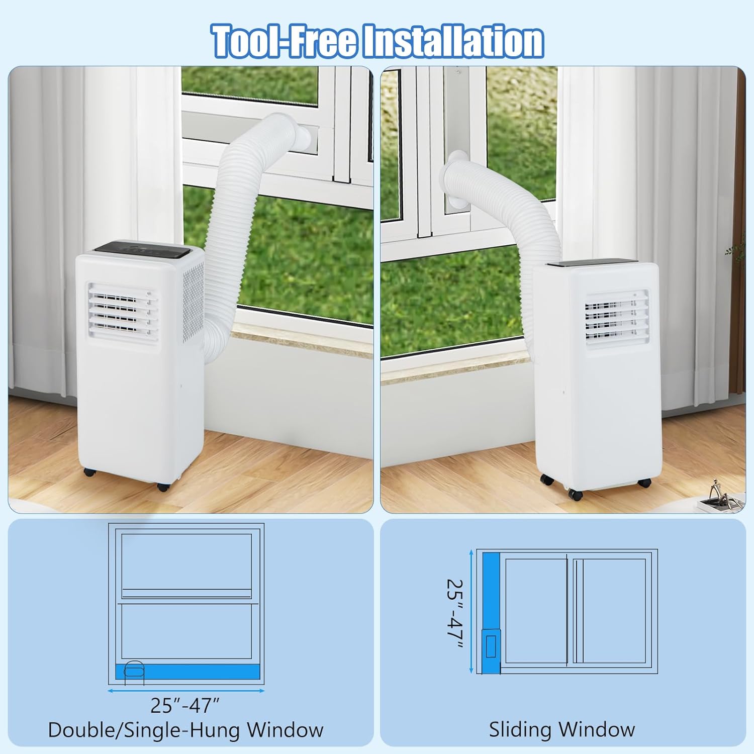 DORTALA 10000 BTU Portable Air Conditioner, 3-in-1 Floor Standing AC Unit with Remote Control, 24H Timer, Window Installation Kit, Cool Rooms Up to 350 Sq.Ft